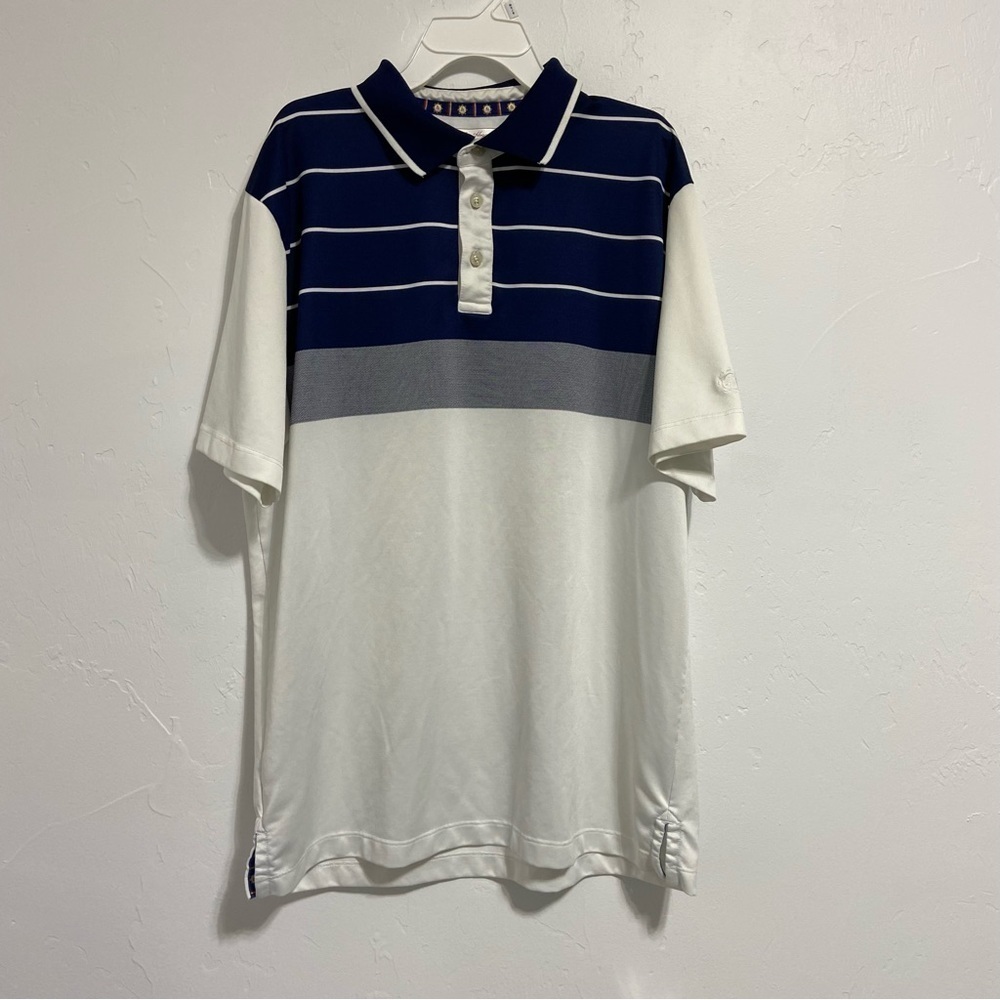 Ben Hogan Men's Large Golf Polo Short Sleeve White Blue Stripe